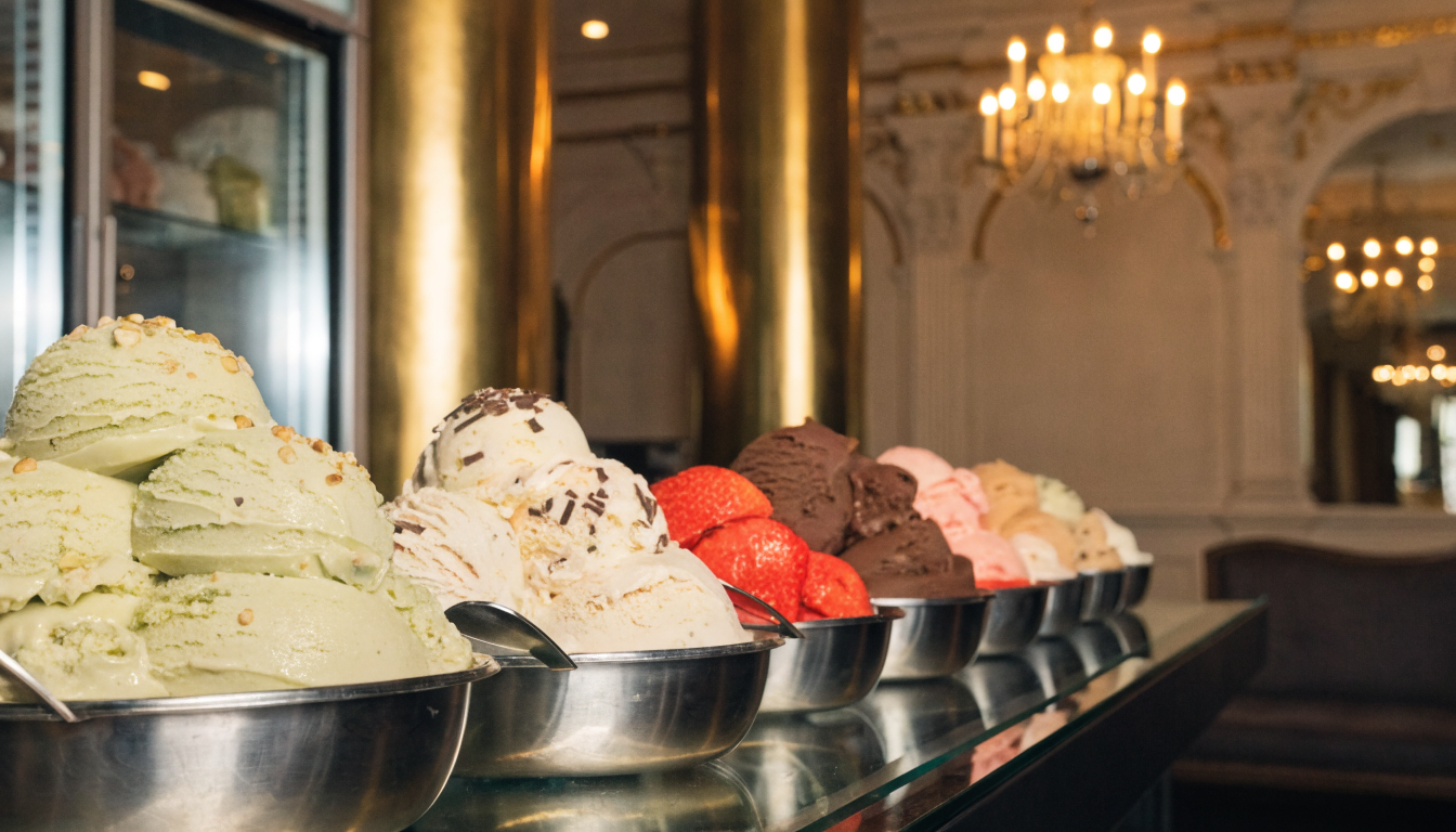 Gelato-Theke mit bunten Sorten