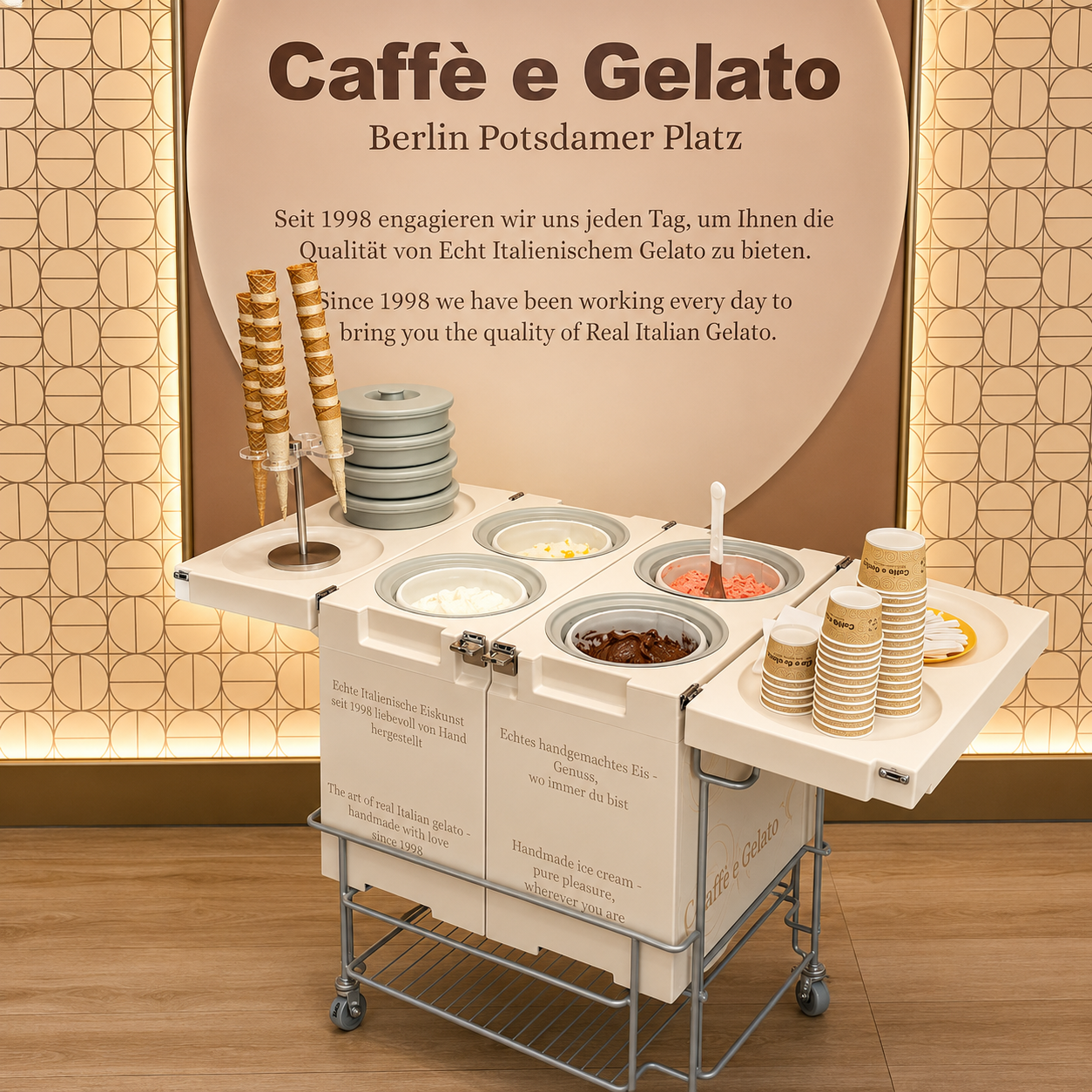 Cool Box Gelato-Wagen von Caffè e Gelato mit verschiedenen Sorten